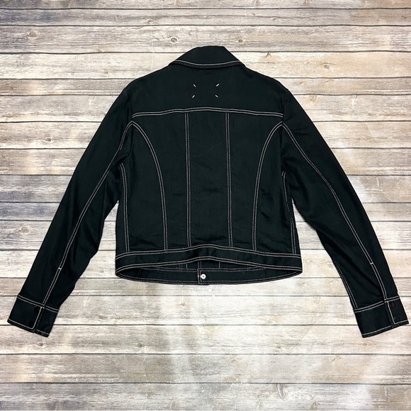 Maison Margiela Black Denim White Stitching Snap Button Spread Collar Jacket 50 - Picture 7 of 15